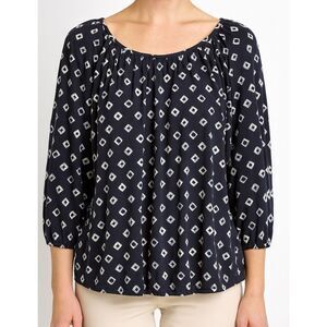 Michael Kors Womens Blue Modal Flowy Printed Scoop Neck Blouse sz L Casual
